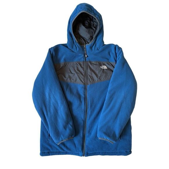 THE NORTH FACE Boy's Polartec Reversible Full Zip Hooded Jacket Coat L 14-16 Gra - Picture 1 of 9